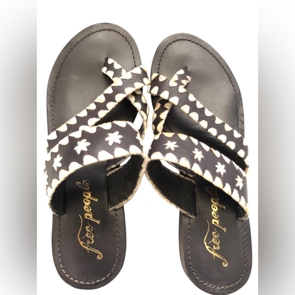 Free People Bella Caia Crochet Slide Sandals Cream Star Print